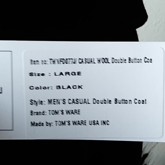 ♥️NWT Mens Wool Tom"s Ware coat🌲 - Picture 3 of 3